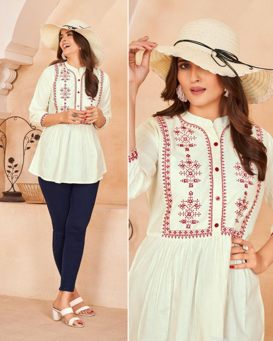 Embroidered Heavy Rayon Short Top for Everyday Elegance