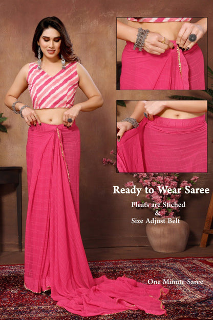Graceful Simplicity: Ready-to-Wear Saree with Small Lace Detail and Banglori Blouse