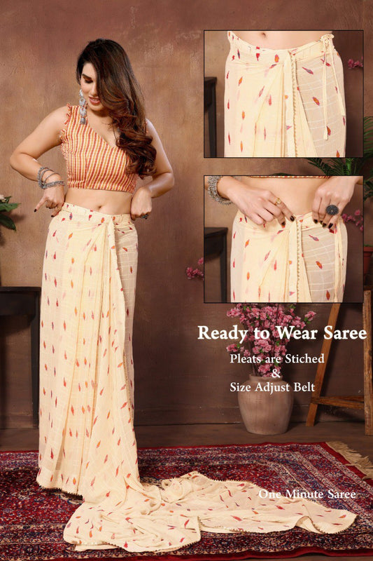 Graceful Simplicity: Ready-to-Wear Saree with Small Lace Detail and Banglori Blouse