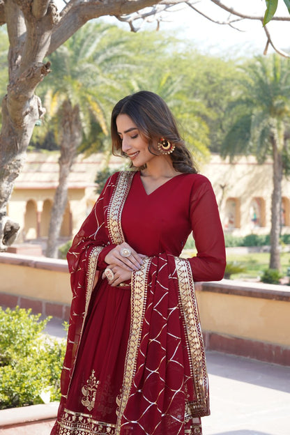 Garden Glamour: Embroidered Party Gown Set with Dupatta