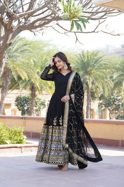 Garden Glamour: Embroidered Party Gown Set with Dupatta