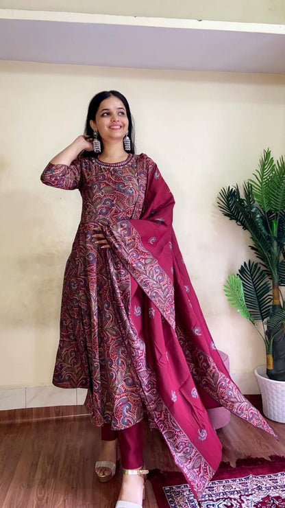 Full Stitched Alia Cut Gown Ensemble: Pant and Dupatta Included