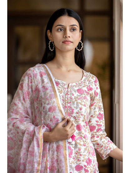 Ethnic Elegance: Pure Cotton Kurta and Pant Set with Embroidery and Mirror Work, Featuring Convenient Pockets