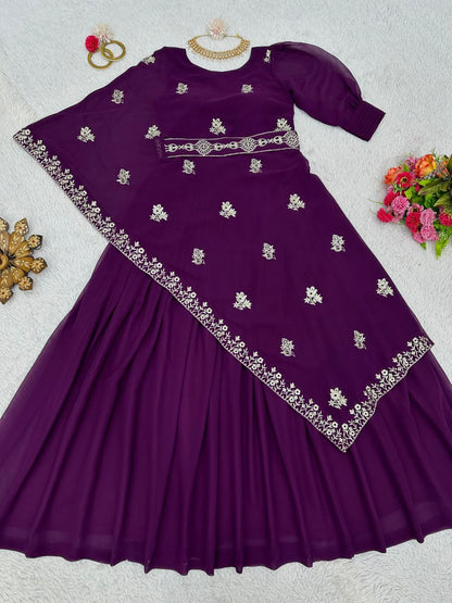 Regal Elegance: Dark Purple Gown with Designer Waist Belt