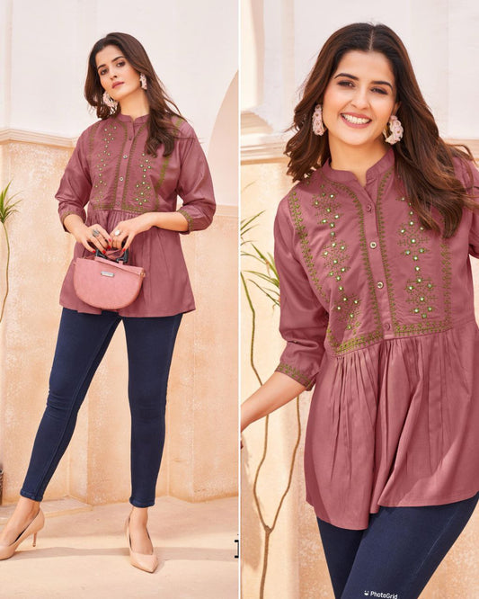 Embroidered Heavy Rayon Short Top for Everyday Elegance