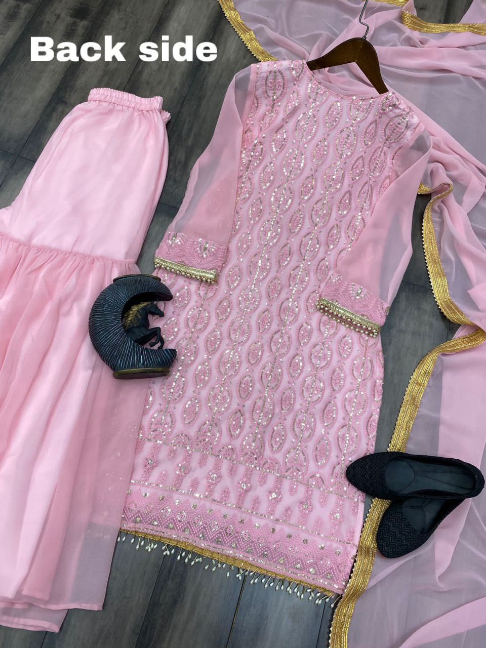 Pink Georgette Suit with Sarara: Fully Stitched Ensemble